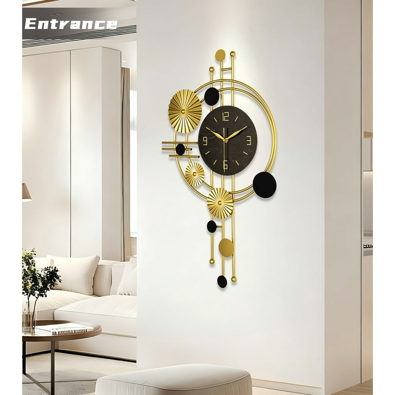 Geometric Wall Clock Sunburst Frame Non-Numerical Dial Gold Metal
