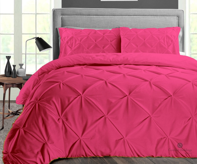 Glam Comforter Set in Vibrant Hot Pink with Pintuck Texture