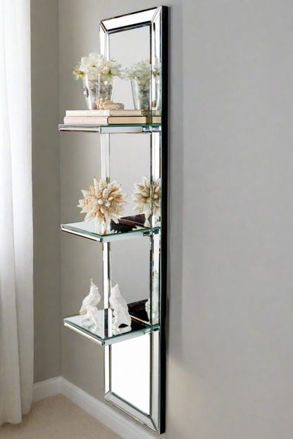 Glam Mirrored Floating Wall Shelf with Thin Gold Trim