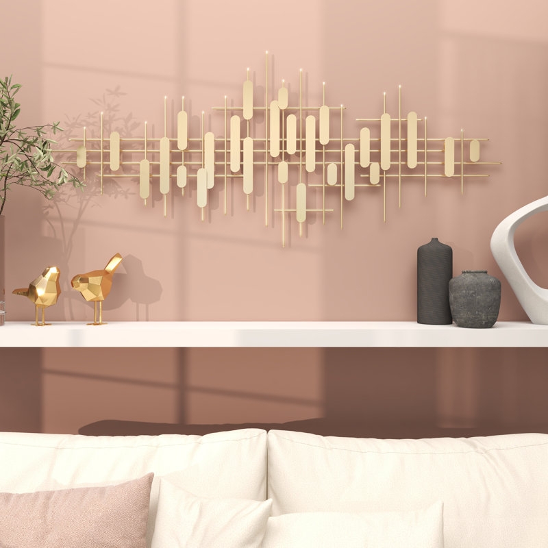 Gold Geometric Wall Accent: Interlocking Open Frames
