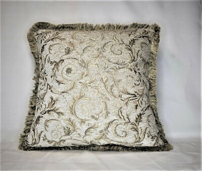 Gold Leaf Throw Pillow, Glam Room Decor with Fringe