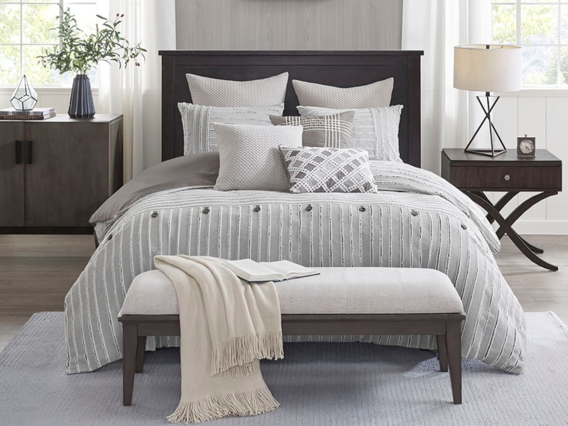 Gray Jacquard Pattern Comforter Set Contemporary Tonal Layering