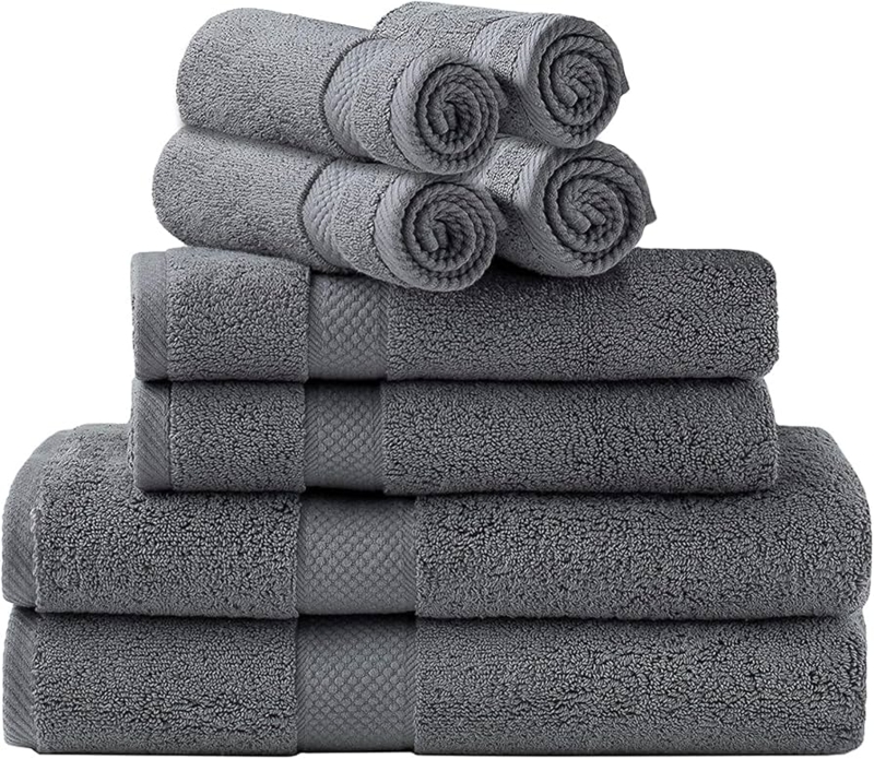 Gray Towel Set with Ribbed Dobby Border for Modern Minimalist Bath