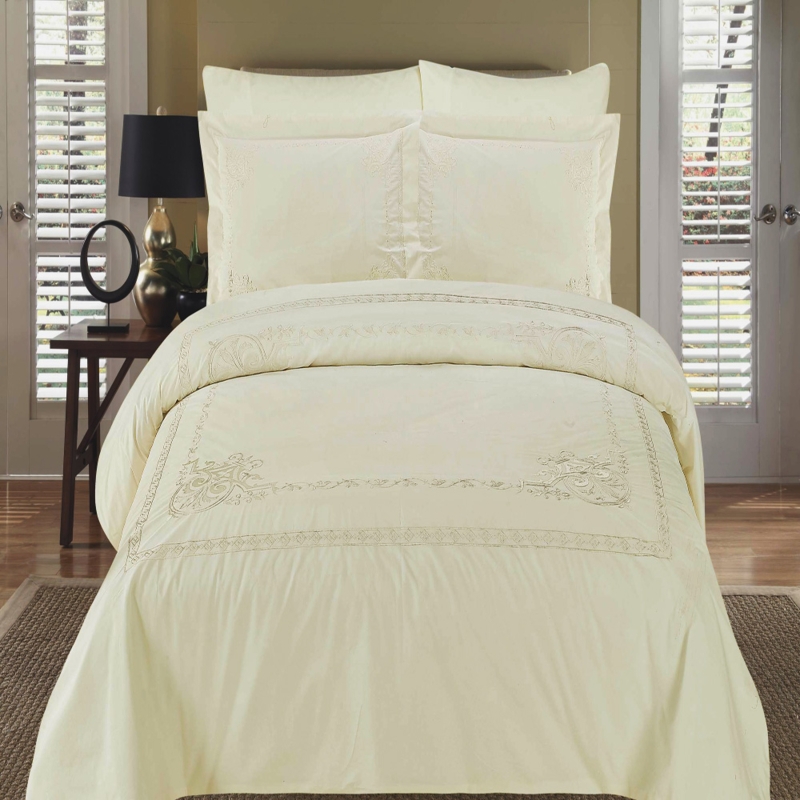 Greek Key Embroidery Duvet Cover Set Cotton Traditional Style Bedding