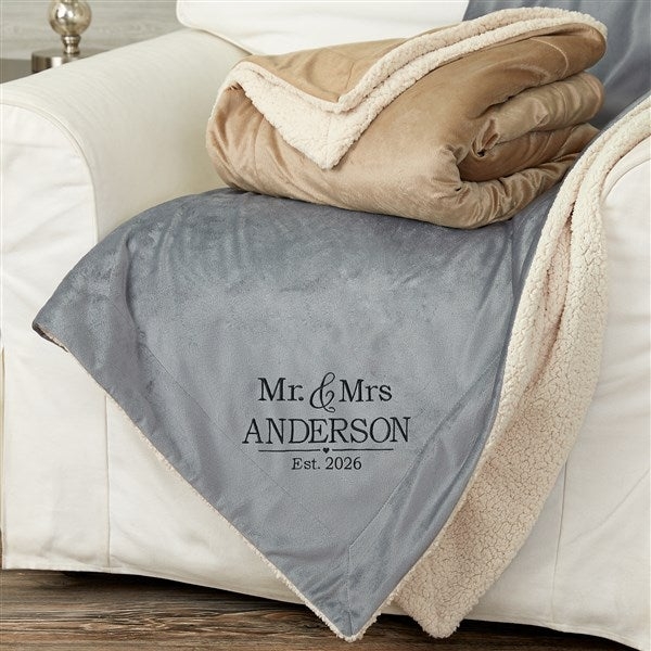 Grey Fleece Throw Blanket Sherpa Lined Dual Sided Embroidery