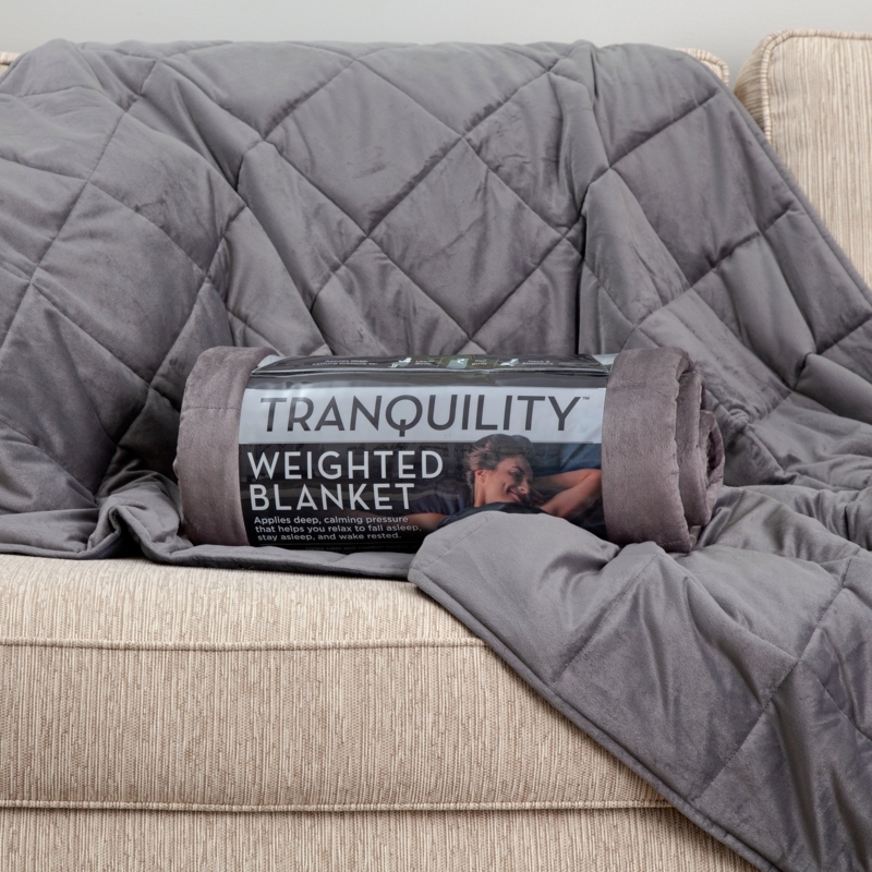 Grey Plush Weighted Blanket with Box Quilted Design