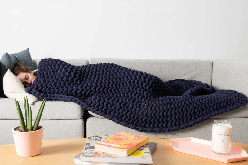 Grey Weighted Blanket with Square Quilting and Bead Channels
