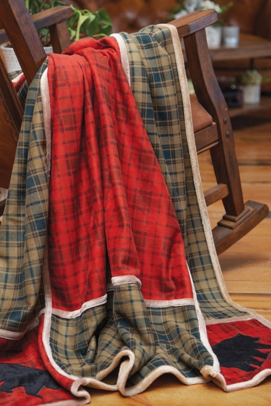 Grid Patchwork Quilted Throw Red Buffalo Plaid Botanical Print Rustic