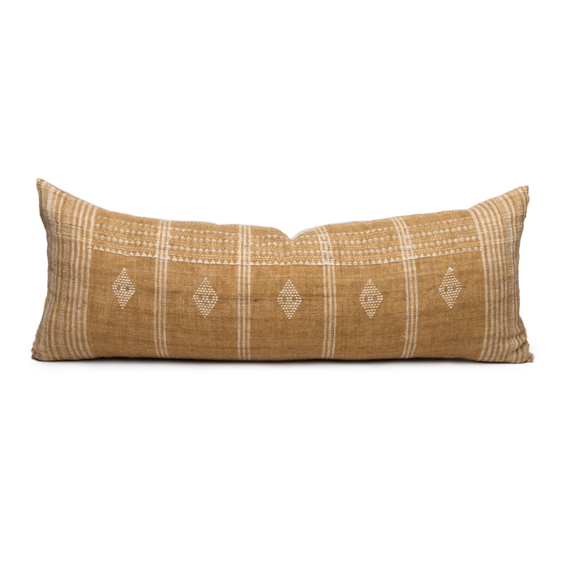 Hand Spun Wool Lumbar Pillow Golden Stripes Artisanal