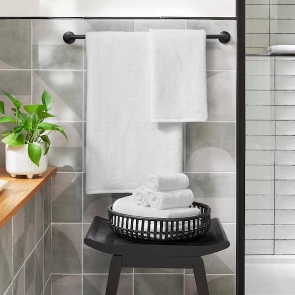 Hand Towel 8-Piece Set, Bright White Cotton Terry, Dobby Border