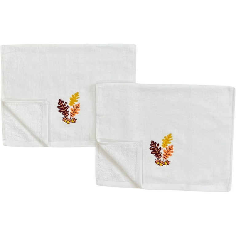 Hand Towel Acorn Leaf Embroidery Cotton, Farmhouse Style Fall Linens
