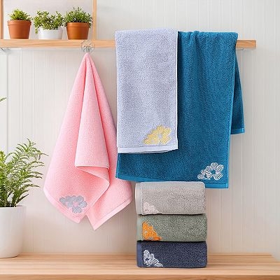 Hand Towel Blue Floral Embroidery Terry Base Traditional Cotton
