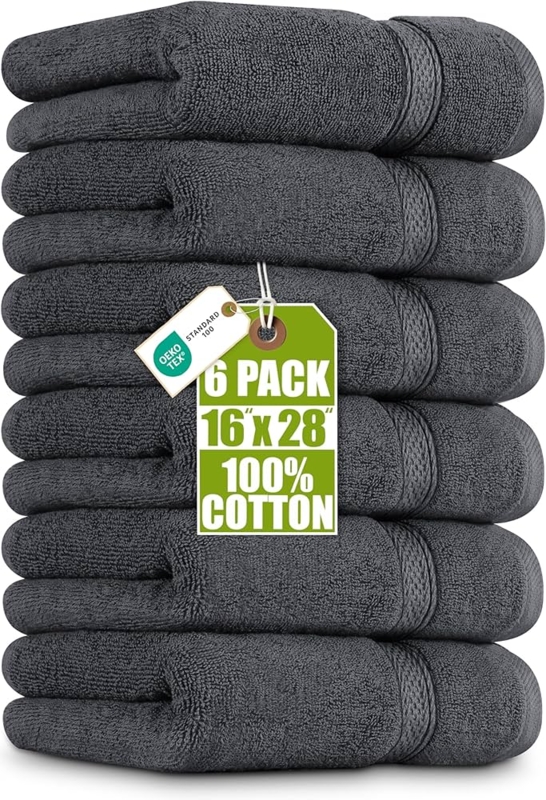Hand Towel Charcoal Grey Tone Dobby Border Modern Bathroom Towels