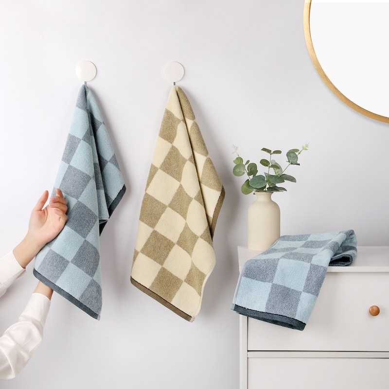 Hand Towel Checkerboard Pattern Trio Color Set Cotton Farmhouse