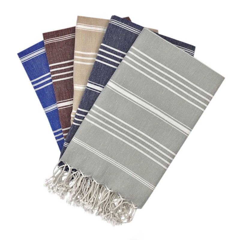 Hand Towel Cobalt Blue Stripes Hand Knotted Fringe Coastal Linen
