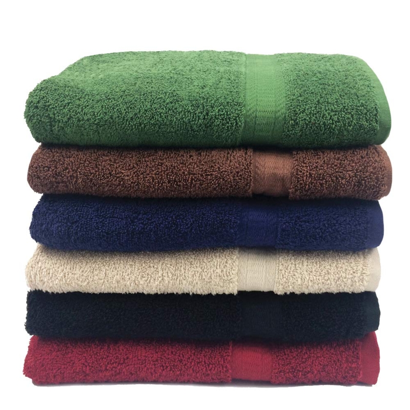 Hand Towel Collection with Ribbed Dobby Border in Vibrant Colors