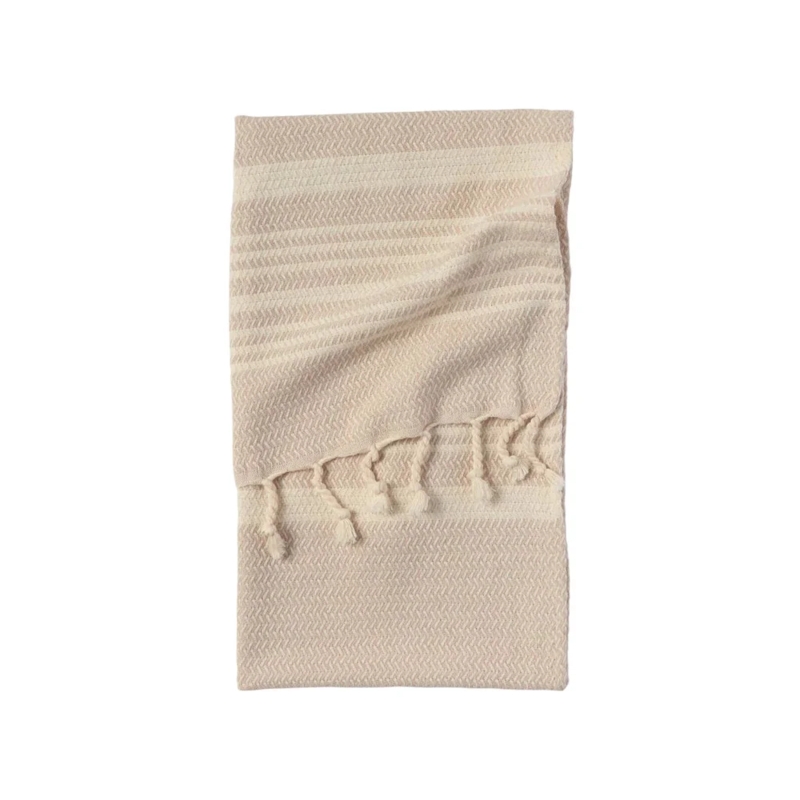 Hand Towel, Cream Waffle Weave Cotton with Boho Fringed Edges