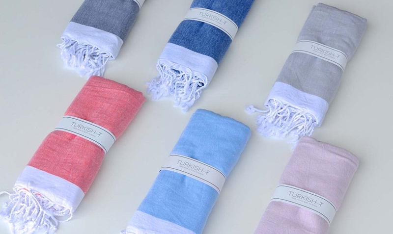 Hand Towel Cream Woven Cotton, Navy Single Stripe Twisted Fringe