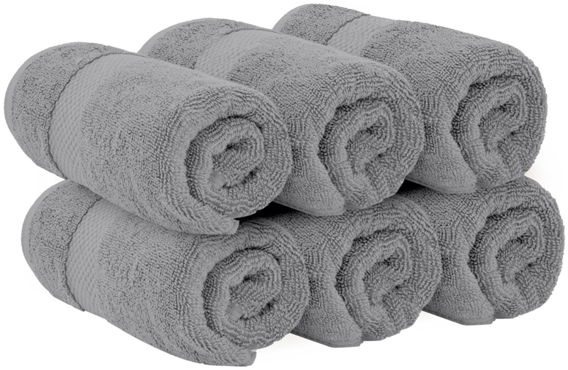 Hand Towel Display, Light Gray Cotton Terry with Ribbed Dobby Border