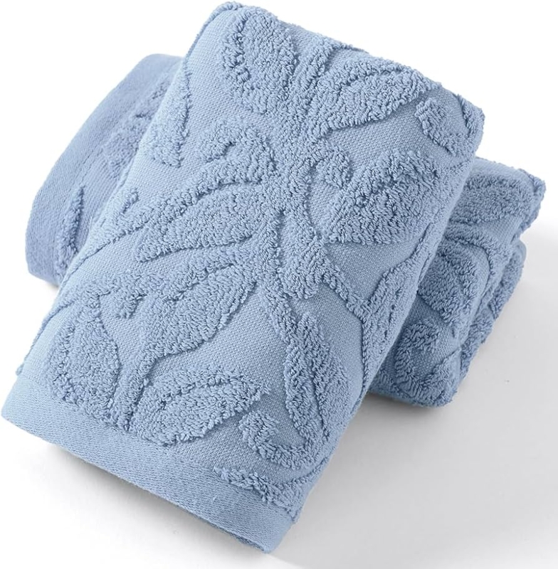 Hand Towel Embossed Rose Pattern Navy Blue Cotton Terry