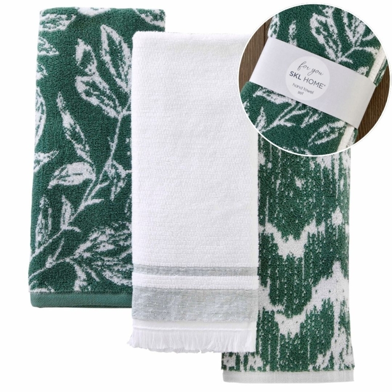 Hand Towel Evergreen Palette Botanical Print Terry Cloth Set