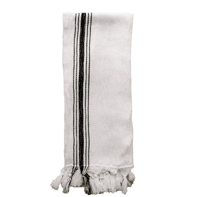 Hand Towel Five Stripe Pattern Knotted Fringe Organic Modern
