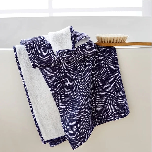 Hand Towel Japanese Wave Motif Indigo Palette Woven