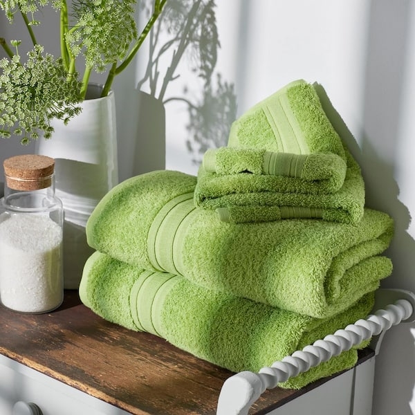 Hand Towel Kiwi Green Color Terry Texture Dobby Border Vibrant