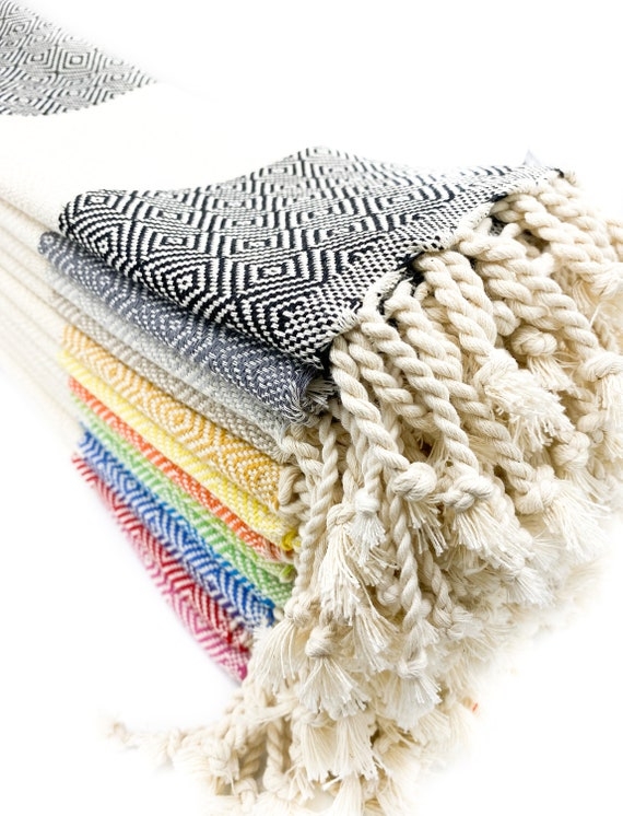 Hand Towel Knotted Fringe Gray Beige Stripes Scandinavian Style