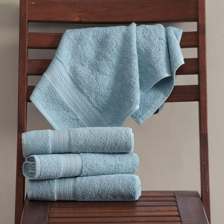 Hand Towel, Light Blue Cotton Terry Woven Border
