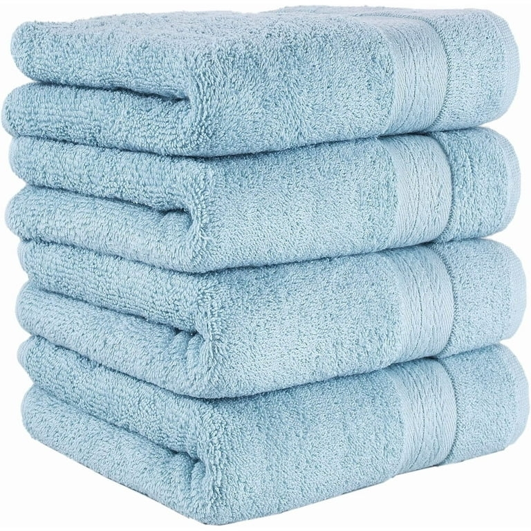 Hand Towel, Light Blue Terry Cloth Dobby Border