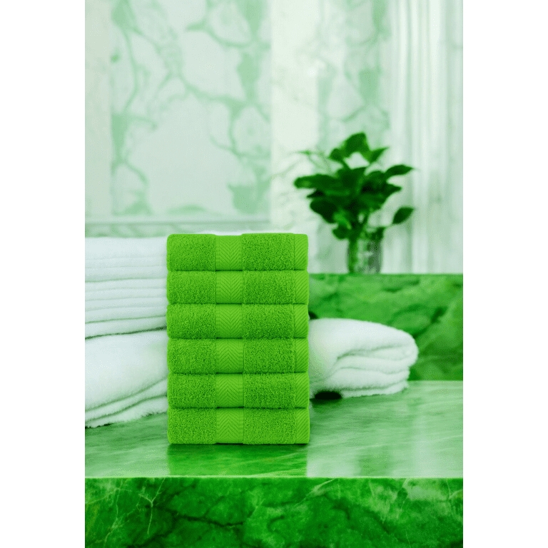 Hand Towel, Lime Green Cotton Terry Dobby Border