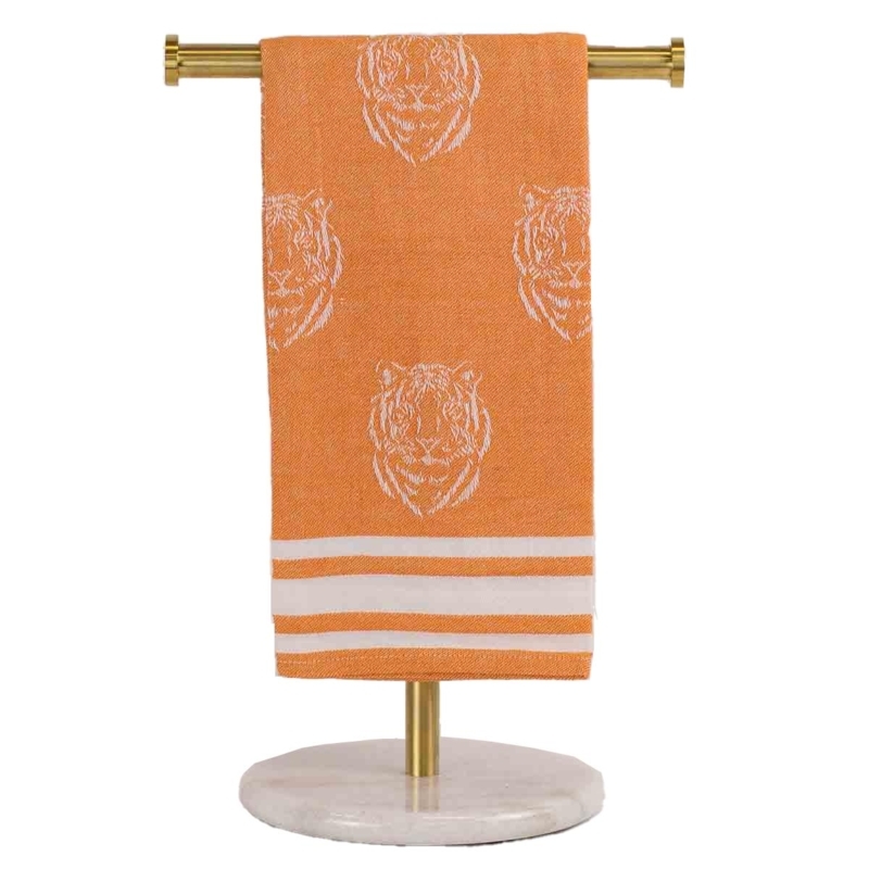 Hand Towel Navy Jacquard, Eclectic Tiger Motif Fringed Hem