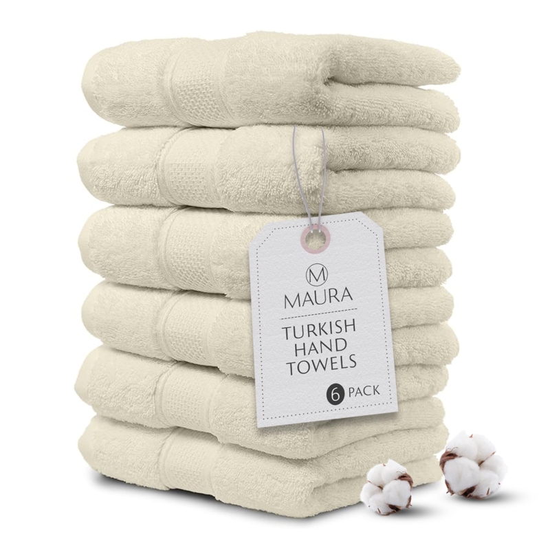 Hand Towel Popcorn Weave Geometric Dobby Border, Luxury Ivory Hand Towels