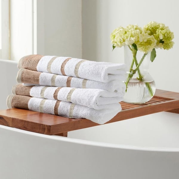 Hand Towel Set Embroidered Borders Dusty Rose Cappuccino