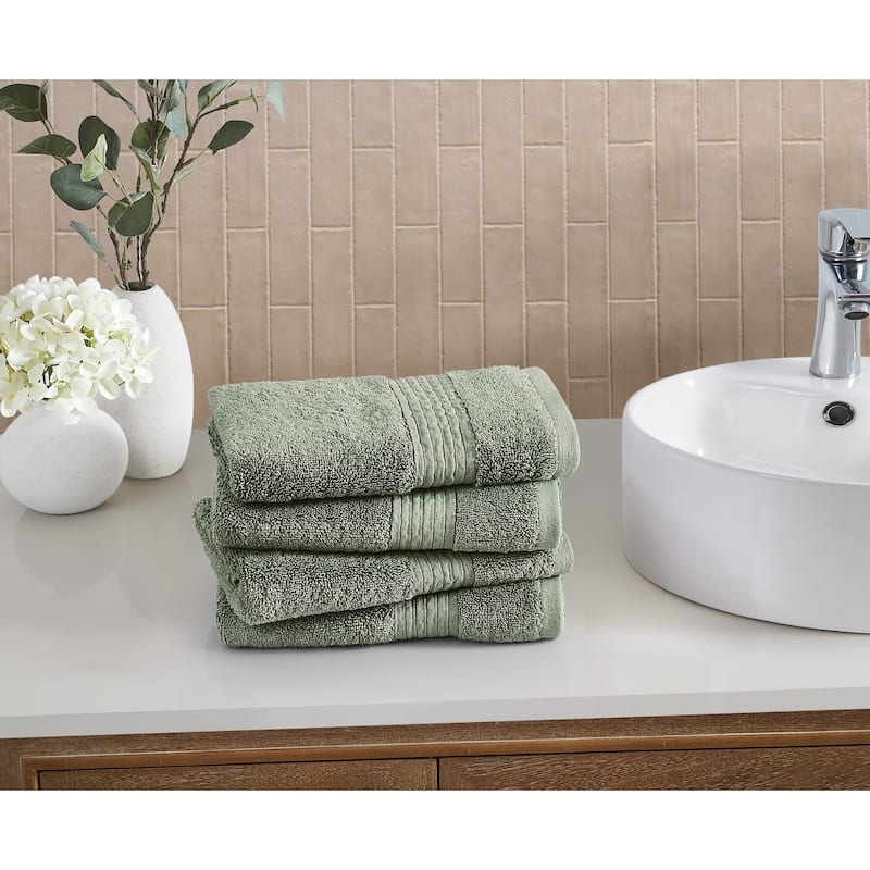 Hand Towel Set: Grey Cotton Stack with Dobby Border Styling
