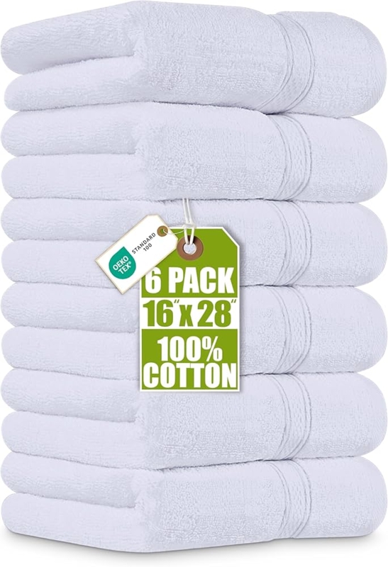 Hand Towel Set of 6 White, 600GSM Dobby Border Cotton Terry