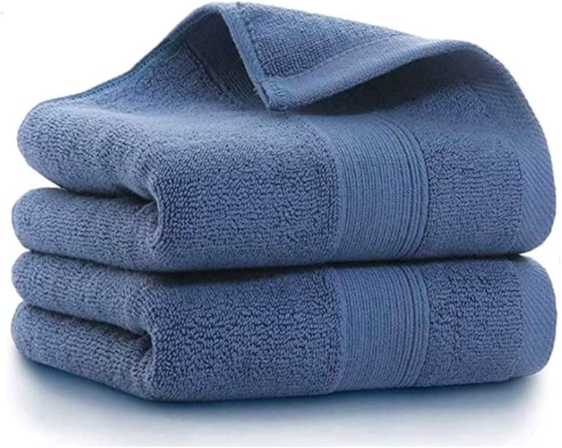 Hand Towel Set: Plush Navy Blue Cotton Terry with Hemmed Borders