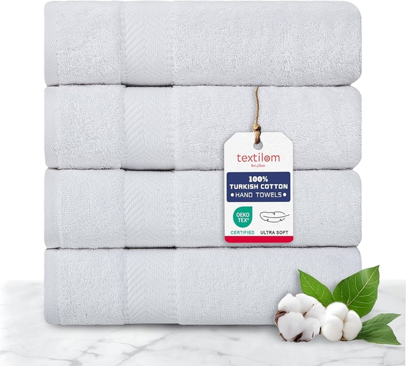 Hand Towel Set: Rolled White Cotton Terry for Spa-Style Decor