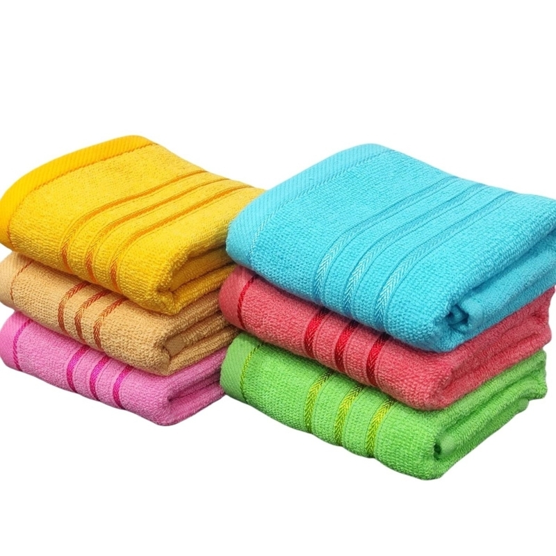 Hand Towel Set: Stack of Six White Cotton with Subtle Woven Stripes