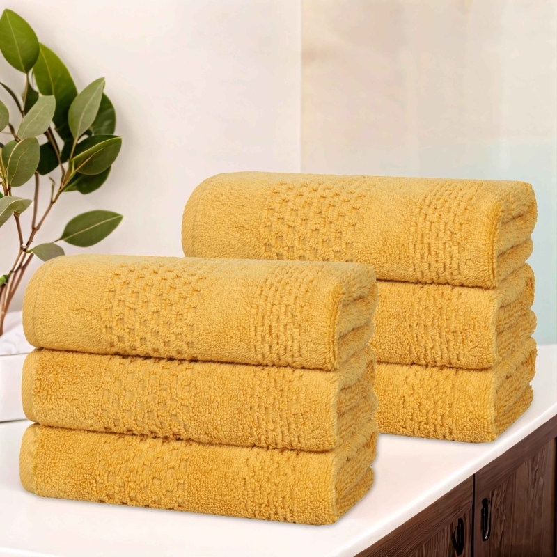 Hand Towel Set with Waffle Weave and Flat Woven Border Detail