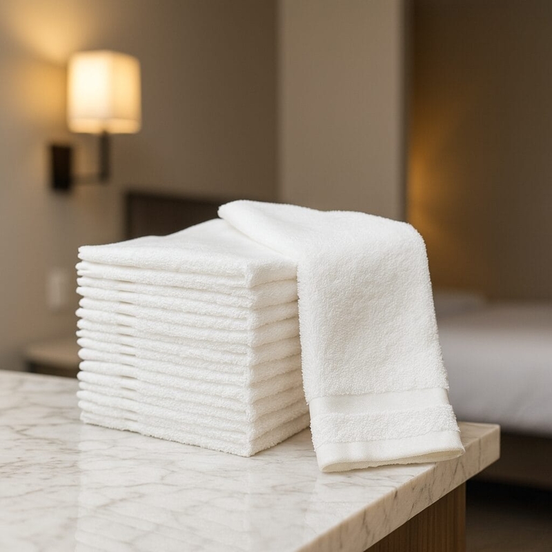 Hand Towel Stack, Cotton Terry Cloth Hotel Style Bathroom Linens