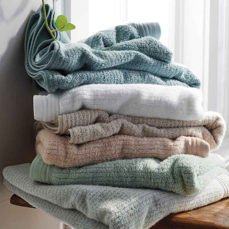 Hand Towel Stack, Earthy Cotton Terry Ribbed Border Spa