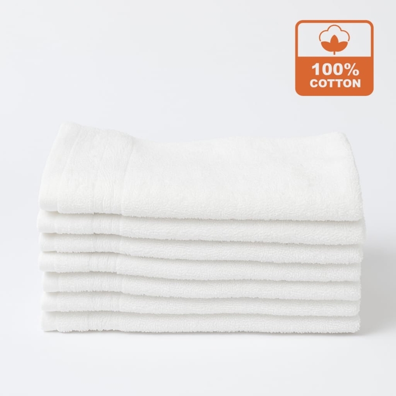 Hand Towel Stacked Crisp White Terry Cloth Texture Absorbent Towels
