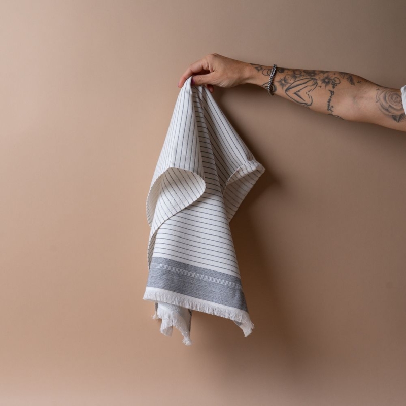 Hand Towel Thin Stripes Fringed Tassels Cream Minimalist Decor