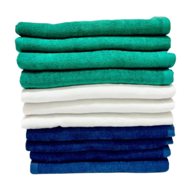 Hand Towel Trio in Navy, White, and Forest Green Terry Velour