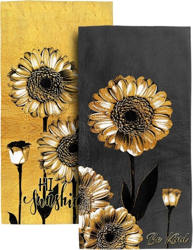 Hand Towel Vibrant Sunflower Motif High Contrast Palette Rustic