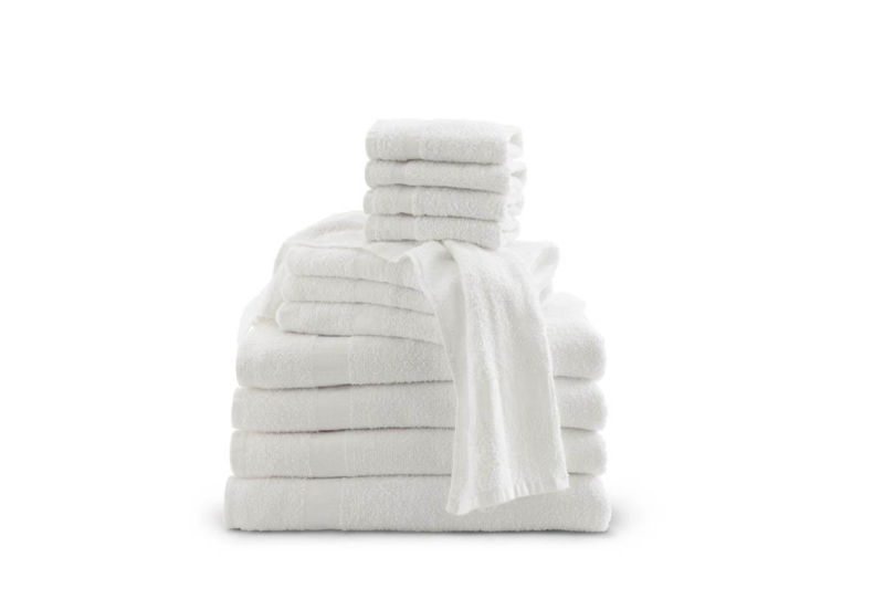Hand Towel, White Cotton Terry Cloth with Single Blue Horizontal Stripe