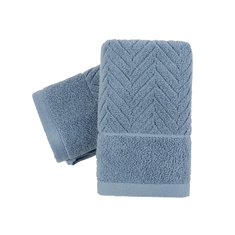 Hand Towel with Knotted Fringe, Coastal Blue Striped Pattern.