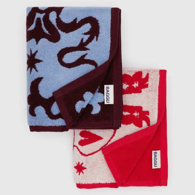 Hand Towel with Western Iconography, Reversible Sage Green and Cream.